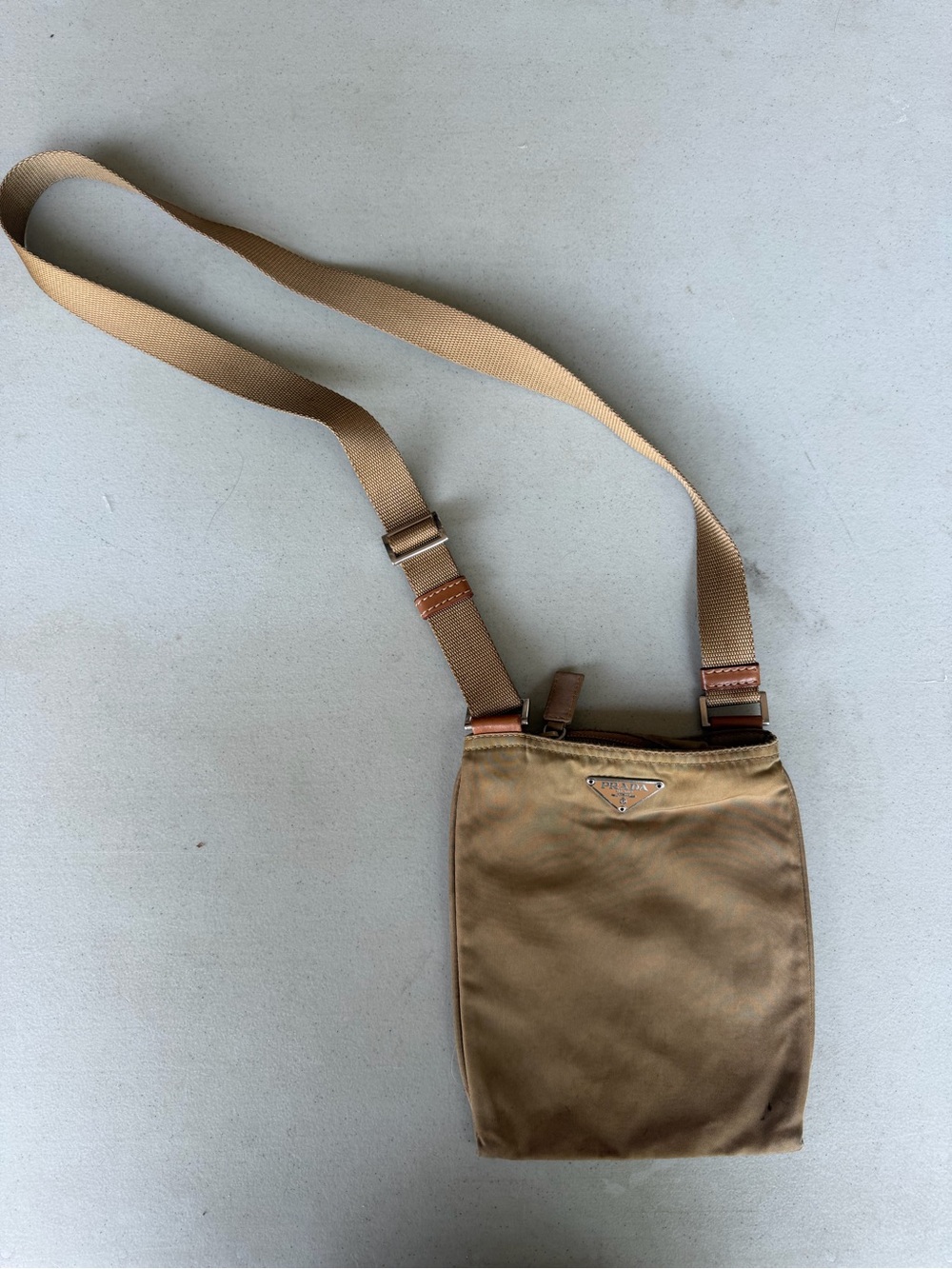 Vintage Prada Vela Flat Tan Nylon Messenger Crossbody